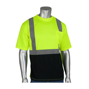 ANSI Type R Class 2 Short Sleeve T-Shirt with 50+ UPF Sun Protection and Black Bottom Front Safety T-Shirt - Yellow/Orange